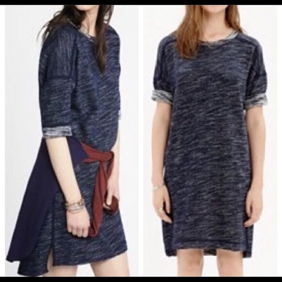 MADEWELL marled blue textured sweatshirt dress size S - Picture 1 of 13